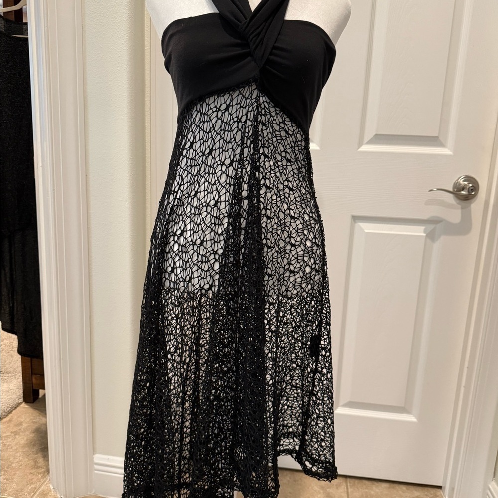 Sexy Elegant Black Lace Swim Cover/Dress Small